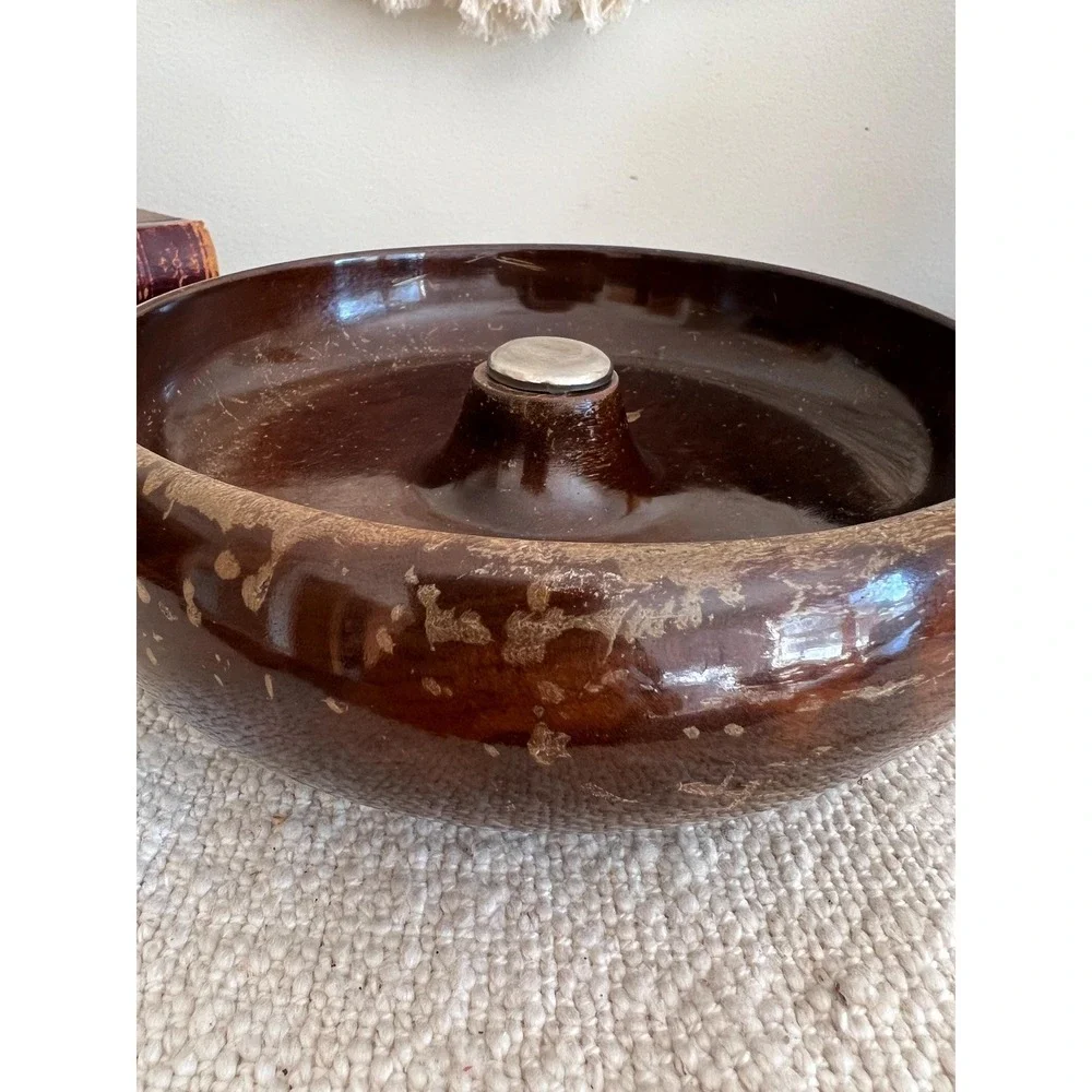 Vintage Wood Nutcracker Bowl with Center Metal Striker (3622)